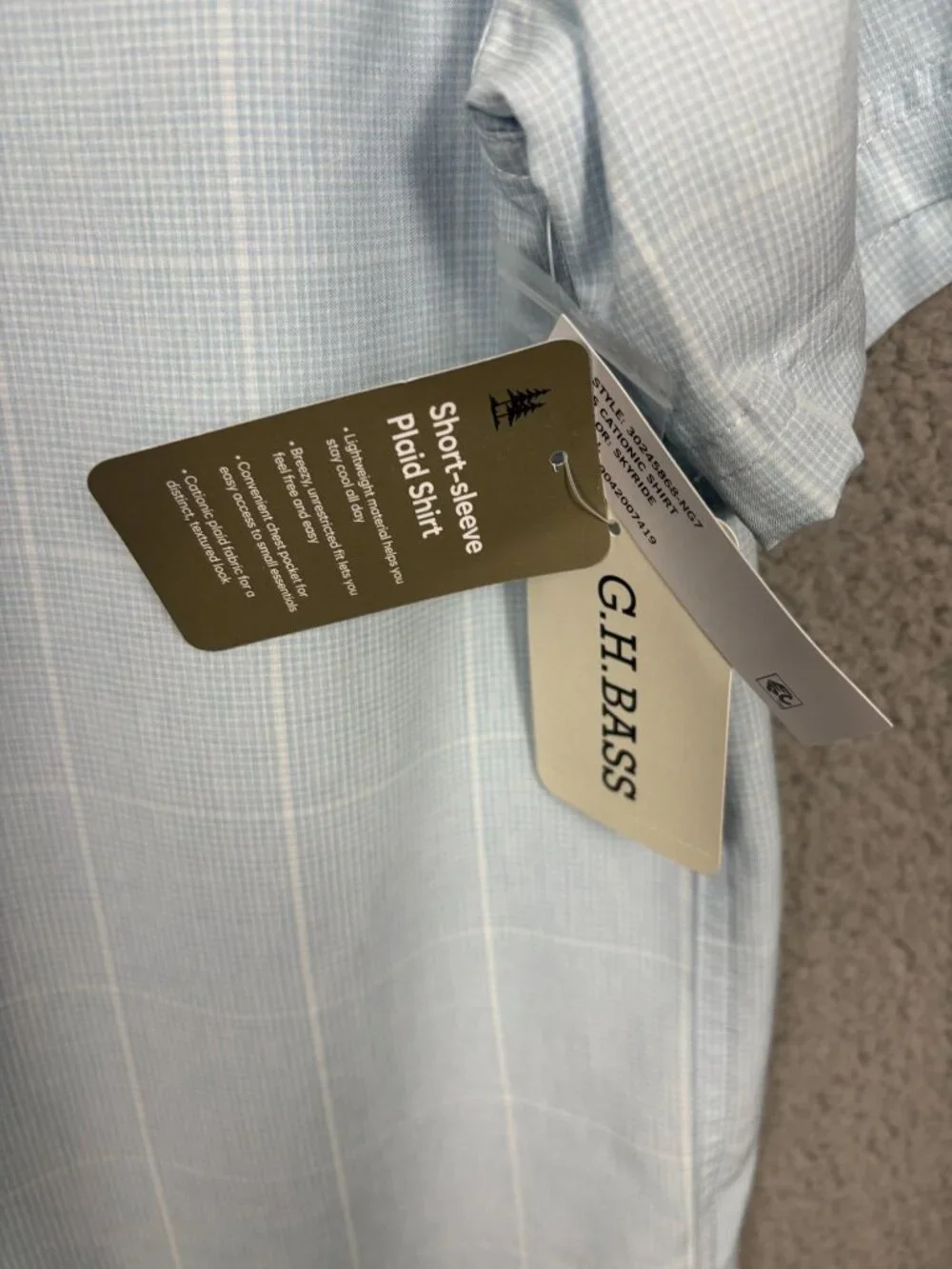 G.H. Bass Mens Light Blue Short-Sleeve Plaid Button-Up Shirt Size L New With Tag - Picture 7 of 8